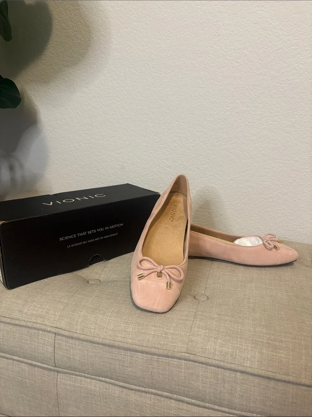 New in box Vionic Klara blush Pink Square-Toe Ballet Flats with Bow Detail 8